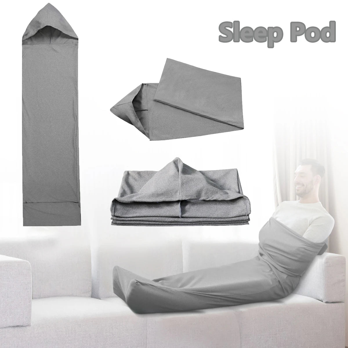 Grey Sleeping Pod 360° Wrap Wearable, Soft and Comfortable Removable Sleeping Blanket Warm Washable Sensory Socks Adult Models