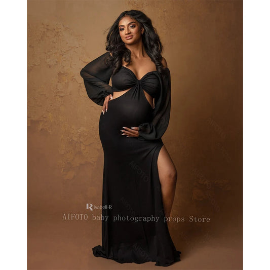 Maternity Photography Dresses Stretchy Pregnant Woman Clothes Baby Shower Pregnancy Elastic Gown For Photo Shoot Chiffon Sleeves