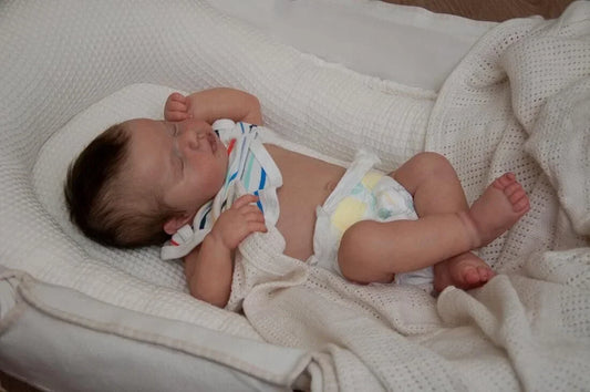 NPK 45CM Newborn Baby Doll Reborn Loulou Asleep Soft Cuddly Body Lifelike 3D Skin with Visible Veins High Quality Handmade Doll