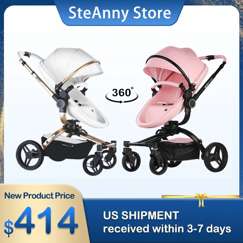 Aulon Baby Stroller Fast Free Shipping  360° Rotation Wagon Pram 3IN1 Baby Carriage Poldable Bassinet Stroller Combo Car Seat