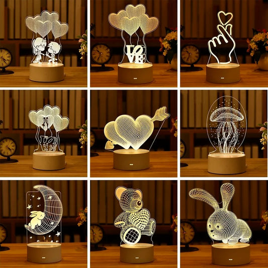 Romantic Love 3D Acrylic Led Lights for Home Children's Night Light Table Lamp Birthday Party Decor Valentine's Day Bedside Lamp