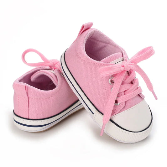 2023 New Baby Casual Shoes 4-color Lace-up Canvas Shoes for Boy Girl Rubber Sole Wear-resistant Non-slip Newborn Infant Sneakers