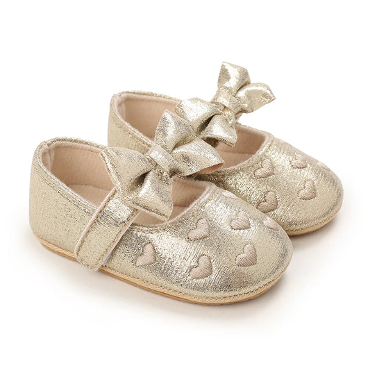 New Newborn Baby Shoes Baby Girl Shoes Girl Classic Bowknot Rubber Sole Anti-slip PU Dress Shoes First Walker Toddler Crib Shoes