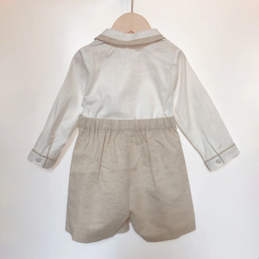2Pcs Children Boutique Clothing Boy Spanish Set Cotton Linen Khaki Long Sleeves Suit Outfit Breathable Eid Birthday Clothes