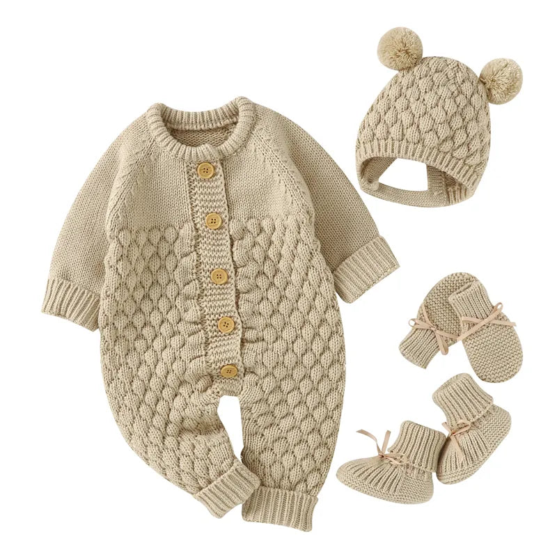 Baby Rompers Clothes Autumn Winter Knitted Newborn Boys Girls Solid Plain Jumpsuits Fashion Solid Plain Toddler Kids Unisex Wear