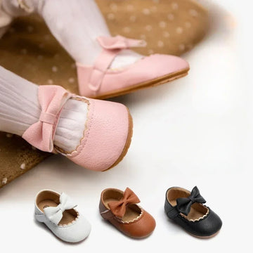 Baby Casual Shoes Infant Toddler Bowknot Non-slip Rubber Soft-Sole Flat PU First Walkers Newborn Bow Decor Mary Janes