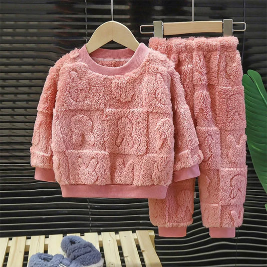 Children's Pajama Set Warm Autumn Winter Sleepwear for Kids Boys Girls Thickened Homewear Plush Baby Clothes Set 1-10years