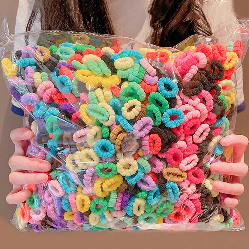 100 Pcs/Set Children Cute Solid Color Grid Wave Elastic Hair Bands Baby Girls Scrunchies Rubber Bands Kid Sweet Hair Accessories