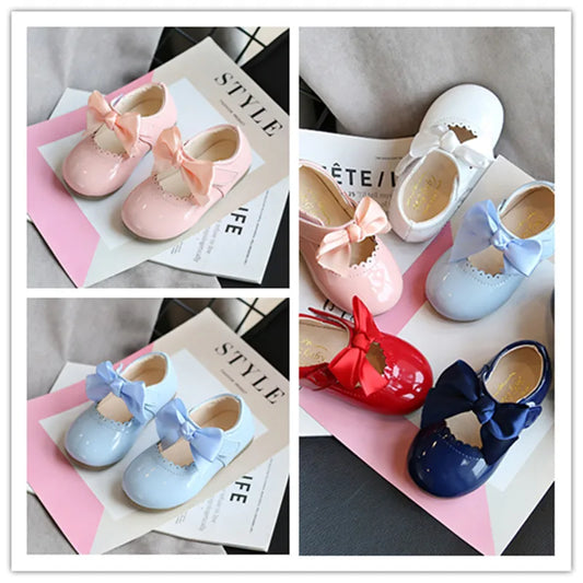 Children's Candy Color Baby Shoes Soft Bottom 2020 Spring Smooth Leather Children Girl Shoes Princess Party Shoes Bow-tie D04203