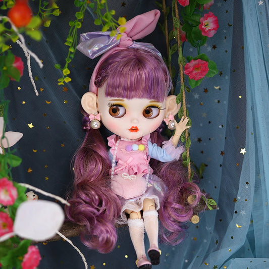 ICY DBS Blythe doll elf ears, human ears, matte face，colorful hair nude doll and set doll joint body the gift for boy girl