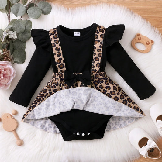 0-18Months Newborn Baby Girl Romper Dress Long Sleeve Leopard Dresses Onesie Clothing Autumn Fashion Cute Jumpsuit