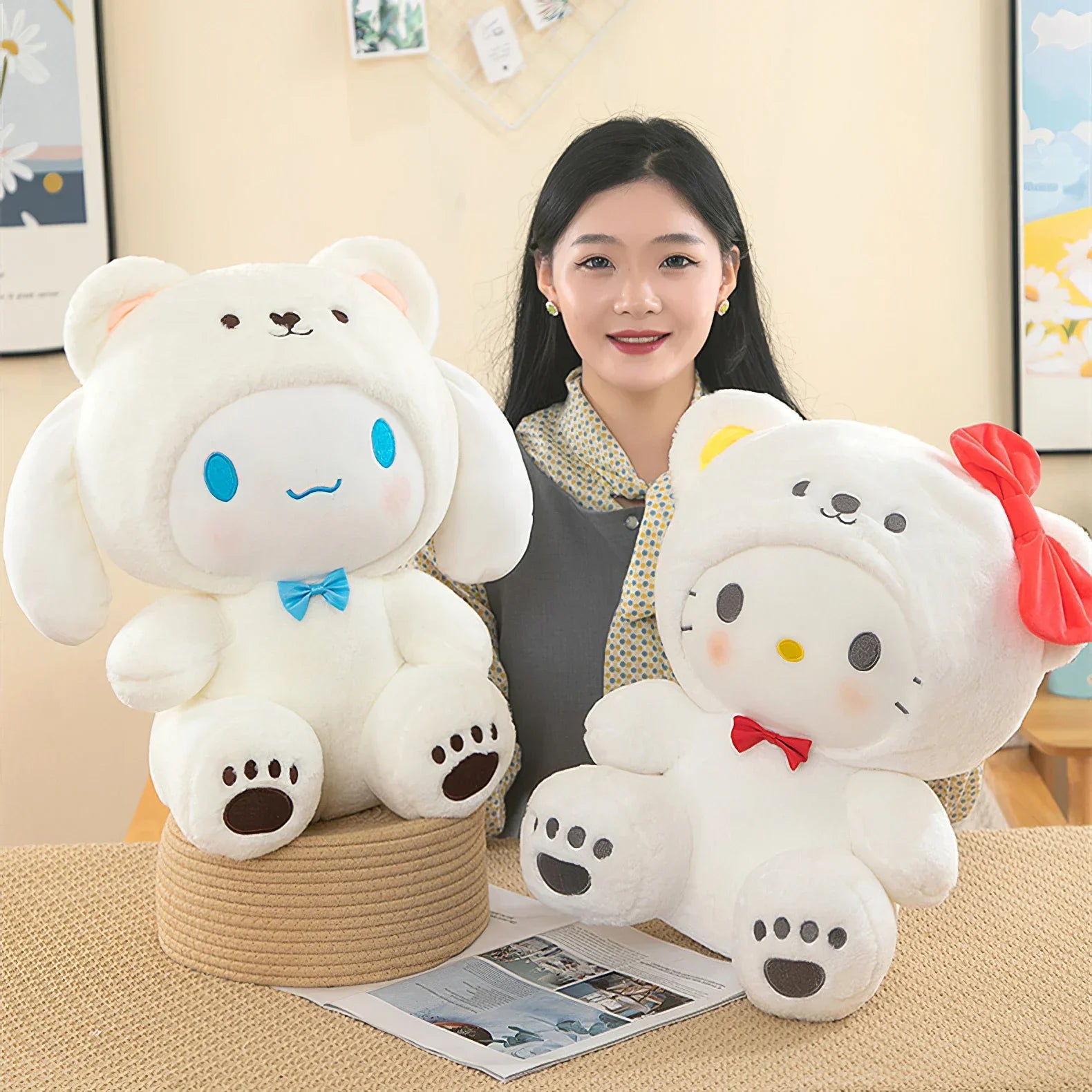 45cm Cute Sanrio Hello Kitty Kuromi Melody Plush Toy Kawaii Cinnamoroll Big Ear Dog Soft Doll Kt Cat Sleeping Pillow Kids Gift
