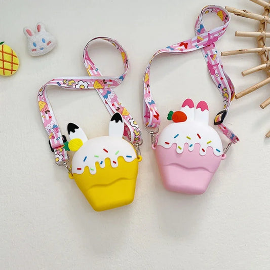 Cute Ice Cream Silicone Crossbody Bags for Girls Cartoon Friut Baby Kids Shoulder Bag Fashion Mini Coin Purse Wallet Handbags