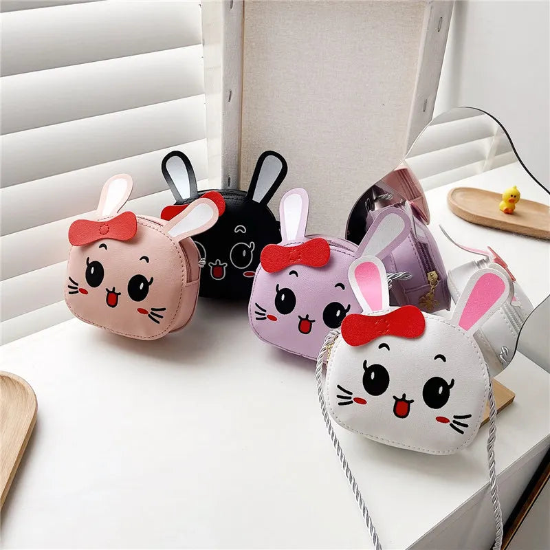 2023 New Kids Shoulder Bag PU Leather Cartoon Girls Princess Handbag Cute Rabbit Travel Baby Mini Coin Purse Messenger Bags