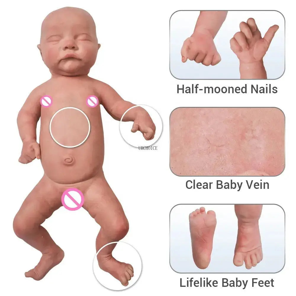 Realistic Lifelike 1:1 Real Touch Washable 17 inch Artificial Boy Baby Doll Toys Soft Painted  Full Solid Silicone Reborn Bebe