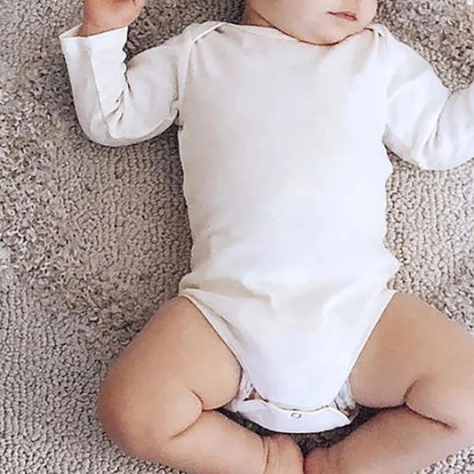 Baby Clothes 100% Cotton Solid White Long Sleeve Bodysuits Newborn Baby Rompers Baby Boys Gitls Jumpsuit Infant Pajamas