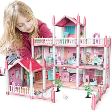 Dollhouse Building Toys Princess Doll House Playset with Lights Furniture Cottage Pretend Doll House Set DIY Gift for Girls