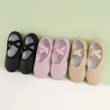 Girls Kids PU Leather Ballet Shoes Dance Slippers Soft-soled Ballet Shoes Soft Gymnastics Yoga Dance Training Shoes for Child