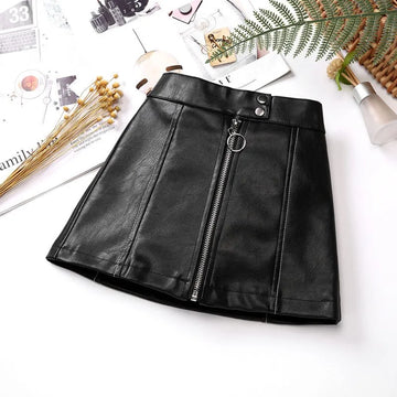 2024 new spring autumn Girls Kids leather PU zipper skirt comfortable cute baby Clothes Children Clothing