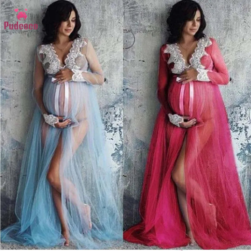 Pudcoco Pregnant Dress Photo shoot Women Lace Maternity Dresses Gown Props Costume Pregnancy Lace Maxi Summer Dress Vestidos