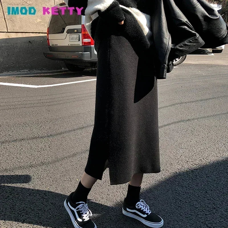 Pregnant Women Autumn Winter Fashion Knitted Waist Half length Skirt External During Pregnancy Mid length Wrapped One Step Skirt