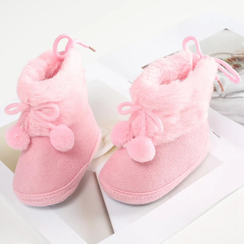 Winter Baby Boots Pompom Plus Velvet Snow Booties Baby Shoes Warm baby Girl Shoes Soft Sole Indoor Walking Shoe