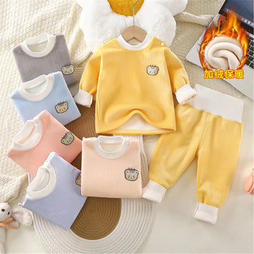 Children's Thermal Underwear Set Clothes Autumn Winter Baby Thickened Suit Boy Girl Plus Velvet Top Pants 2Pcs Outfits Clothing