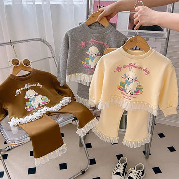 Girls Clothes Sets Autumn Spring Cartoon Sweatshirt Tops+Pants Fashion Korean Kids Clothes Children Casual Costume Suits 2-7Yrs