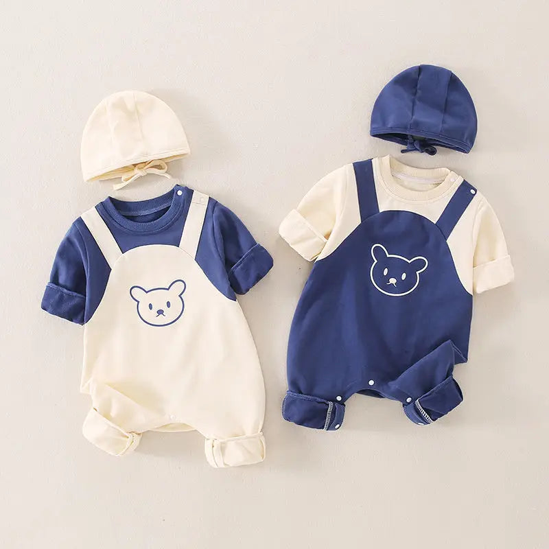 3-24M Slips for Newborns Cartoon Clothes Baby Girl Boy Romper Infant Cute Bears Cotton Soft Infant Jumpsuit with Knit Cap