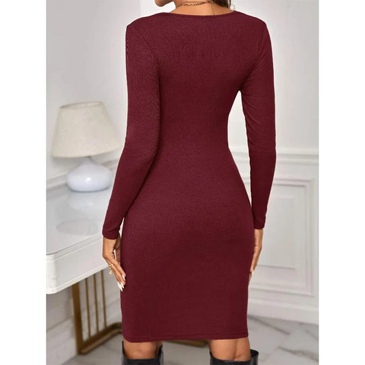 Women's Maternity Winter Twist Front Long Sleeve Tight Solid Color Round Neck Bodycon Dress Warm Clothing 2023