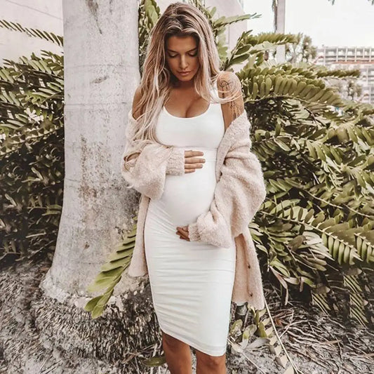 Women Solid Color Maternity Slip Dress Summer Sexy Casual Round Neck Sleeveless Maternity Clothing Ladies New Nursing Dresses