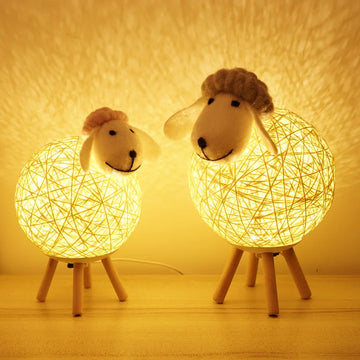 Cute Sheep LED Night Light Hand-woven Animals Lampshade Moon Children Bedroom Sleep Lamp USB Bedside Decoration Dropshipping