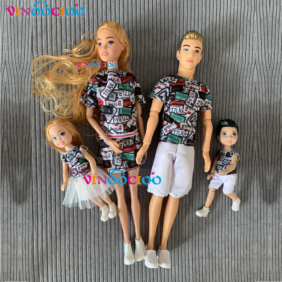 30cm Family Doll Mom Dad Ken and Kids 4 Dolls Set Play House Toy 1/6 Doll Toy for Girls Boys Birthday Gift