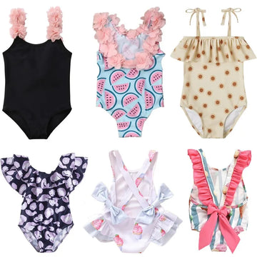 One Piece Swimsuit Baby Girls Backless Flower Bikini Beach Holiday Swimming Bathing Suit Children Kids 1 2 3 4 5 Year Swimwear
