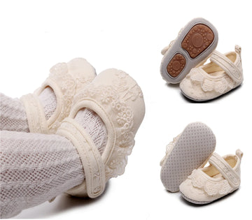 New Spring Style Newborn Infant Toddlers Shoes Princess Lace Shoes Party Wear Baby Girls First Walkers Steps Beige Solid Color