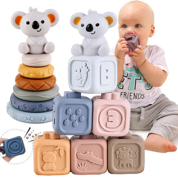 Baby Silicone Building Blocks Montessori Toys for Babies Squeeze Stacker & Teething Toys Early Learning Toy Toddler Boys Girls