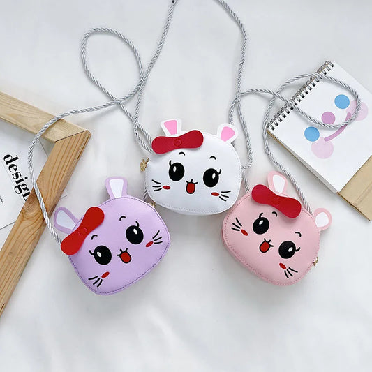 2023 New Kids Shoulder Bag PU Leather Cartoon Girls Princess Handbag Cute Rabbit Travel Baby Mini Coin Purse Messenger Bags