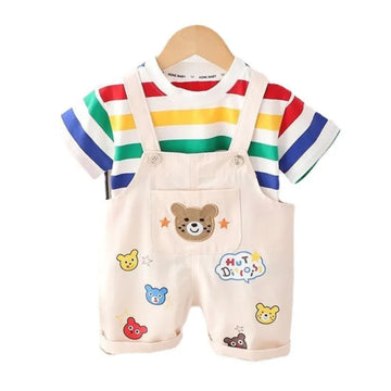 New Summer Baby Girl Clothes Suit Children Boys Fashion Striped T-Shirt Overalls 2Pcs/Set Toddler Casual Costume Kids Tracksuits
