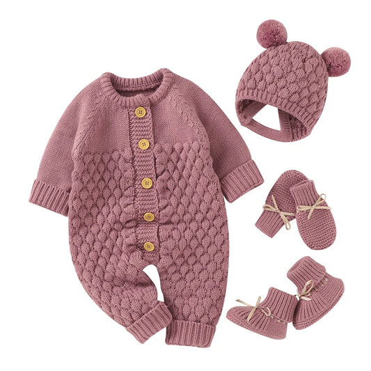 Baby Rompers Clothes Autumn Winter Knitted Newborn Boys Girls Solid Plain Jumpsuits Fashion Solid Plain Toddler Kids Unisex Wear