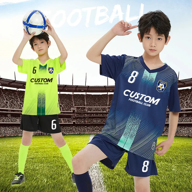 Customized Polyester Boys Football Jersey Kids Soccer Uniforms Set Breathable Football Shirt Quick Dry Football Kit For Children