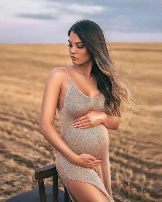 Maternity Dress Photography Rose Gold Knitted Pregnancy Dresses Women for Baby shower Photo Shoot Robe Clothing Props Accessorie