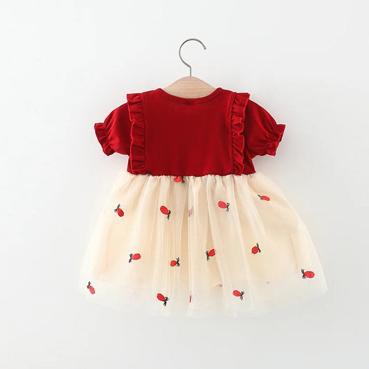 0-36M Dresses for Girls Summer Short Sleeve Baby Girl One-piece Dress Cotton Lace Bow Toddler Clothes Birthday Party Clothing