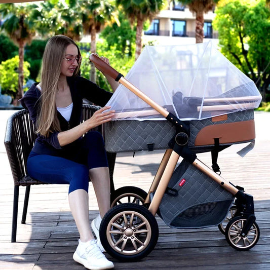 2023 Luxury Baby Stroller 3 in 1 Infant Stroller Set Portable Reversible High Landscape Baby Carriage Trolley Travel Pram 6Gifts