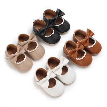 Infant Toddler Bowknot Non-slip Rubber Soft-Sole Flat 0-18 Months Baby Casual Shoes PU First Walker Newborn Bow Decor