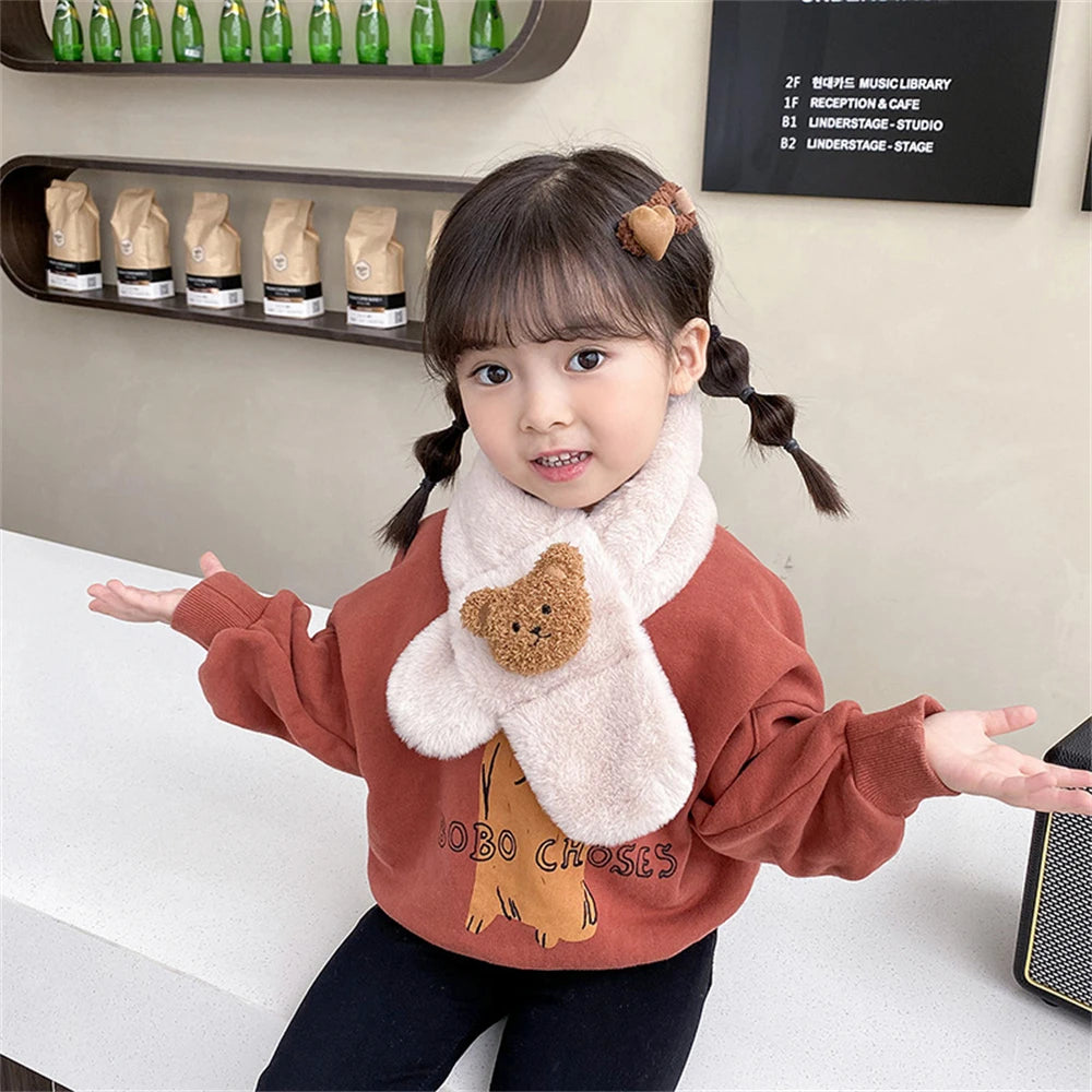 The new autumn and winter plush baby bear cute thickened cartoon imitation rabbit fur baby scarf YM0801