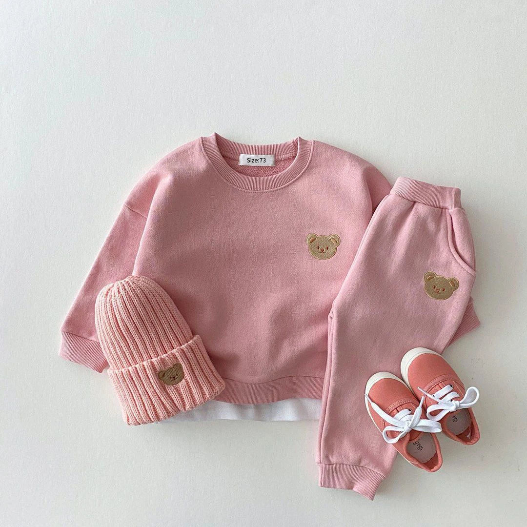 2pc Baby Boys Girls Set Autumn Little Bear Embroidery Tops Coat + Pants Suit Clothes Two-piece Newborn  Spring Winter Sets Kids