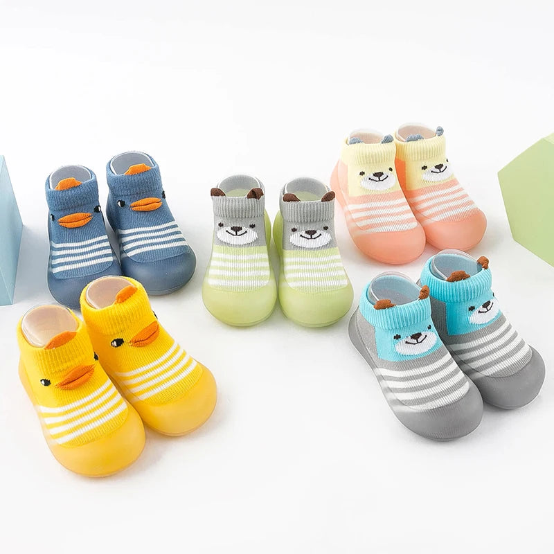 Spring Autumn Baby Sock Shoes Toddler Girls Boys Soft Rubber Sole Cute Duck Bear Pre Walkers Cotton Lightweight Slip-on Sneakers