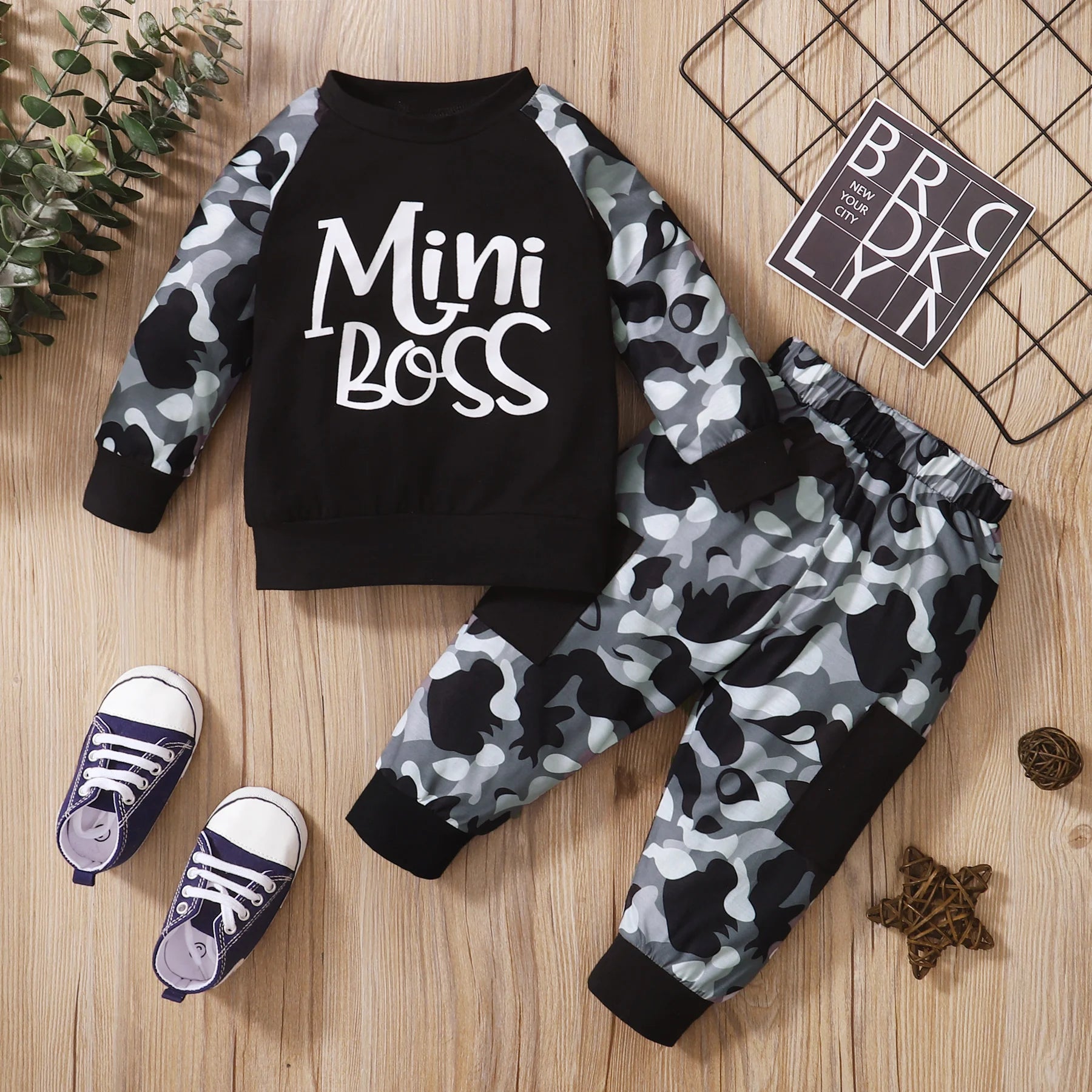 Toddler   Baby   Boy  Sweatshirt   Outfits     Camouflage    Camouflage   Long    Sleeve    Tops    Pants    2pcs   Fall   Winte