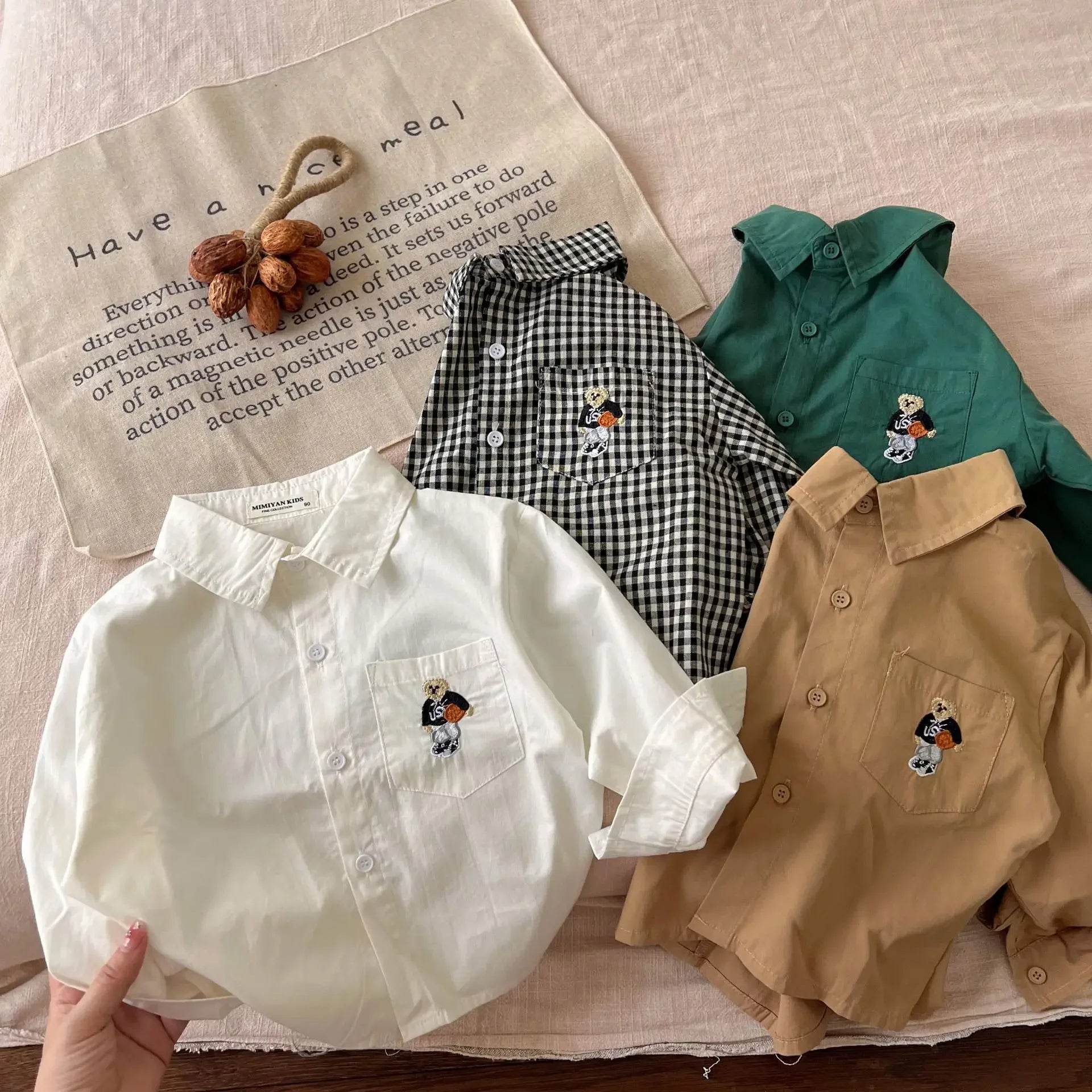 Children's Clothes 2023 Autumn New Boys Girls Korean Bear Shirt Baby Embroidery Top Boys Shirts High Quality New