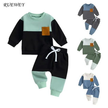 RUEWEY Baby Boy Contrast Color Pant Sets Spring Autumn Clothes Long Sleeve Sweatshirt Tops and Bottom Sets Baby Items Clothing